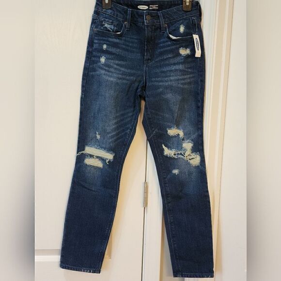 Old Navy Power Straight High Rise Destructed Distressed Jeans Size 2 - Picture 1 of 7